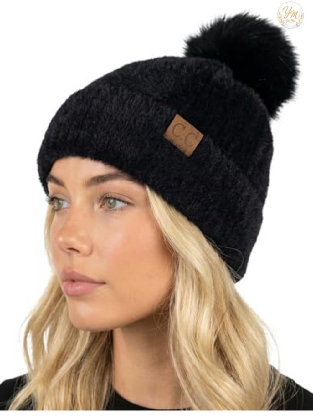 Funky Junque Chenille Faux Fur Pom Pom Beanie Winter Hat